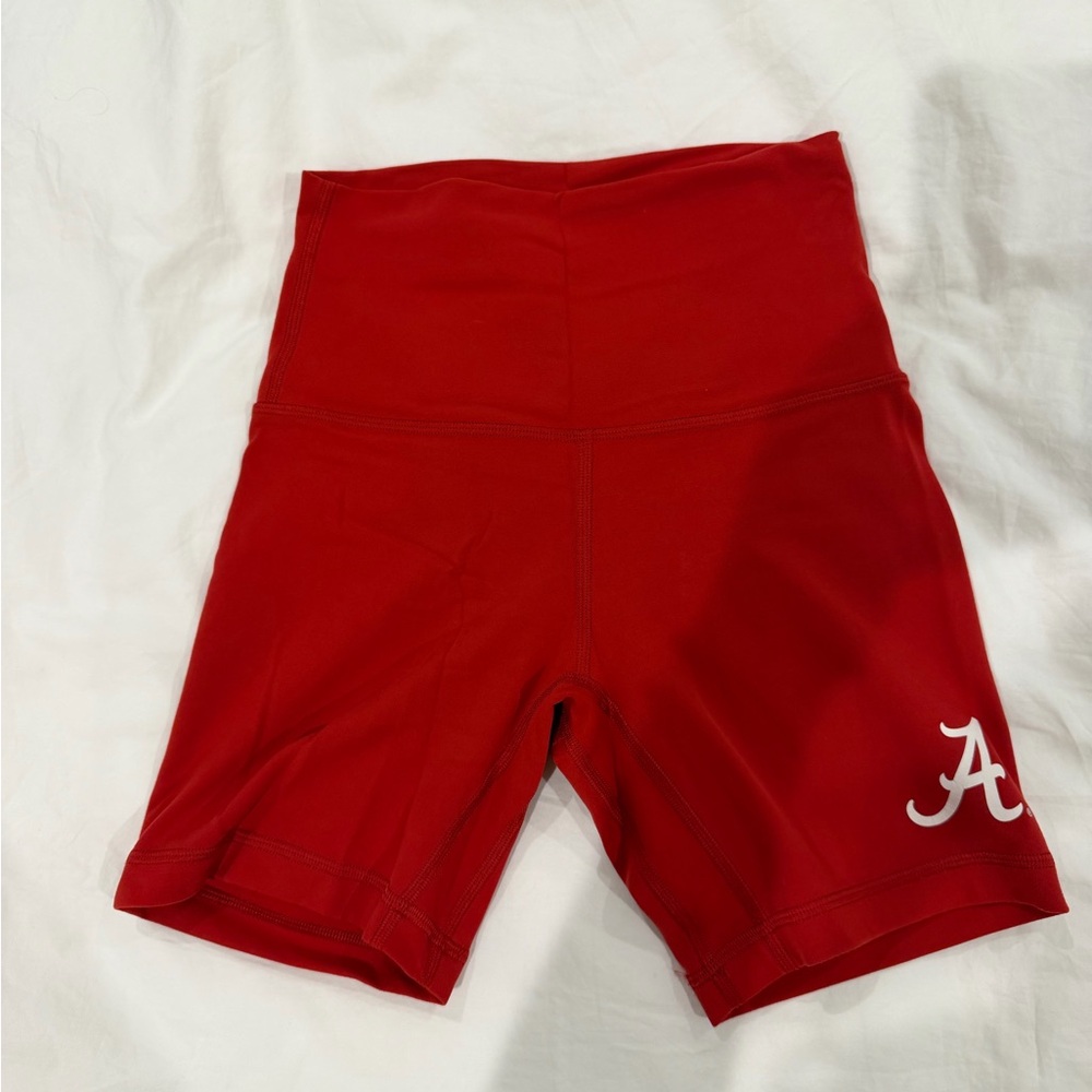 Lululemon Align High-Waist 6” Red Athletic Bike Shorts with Script Alabama Logo